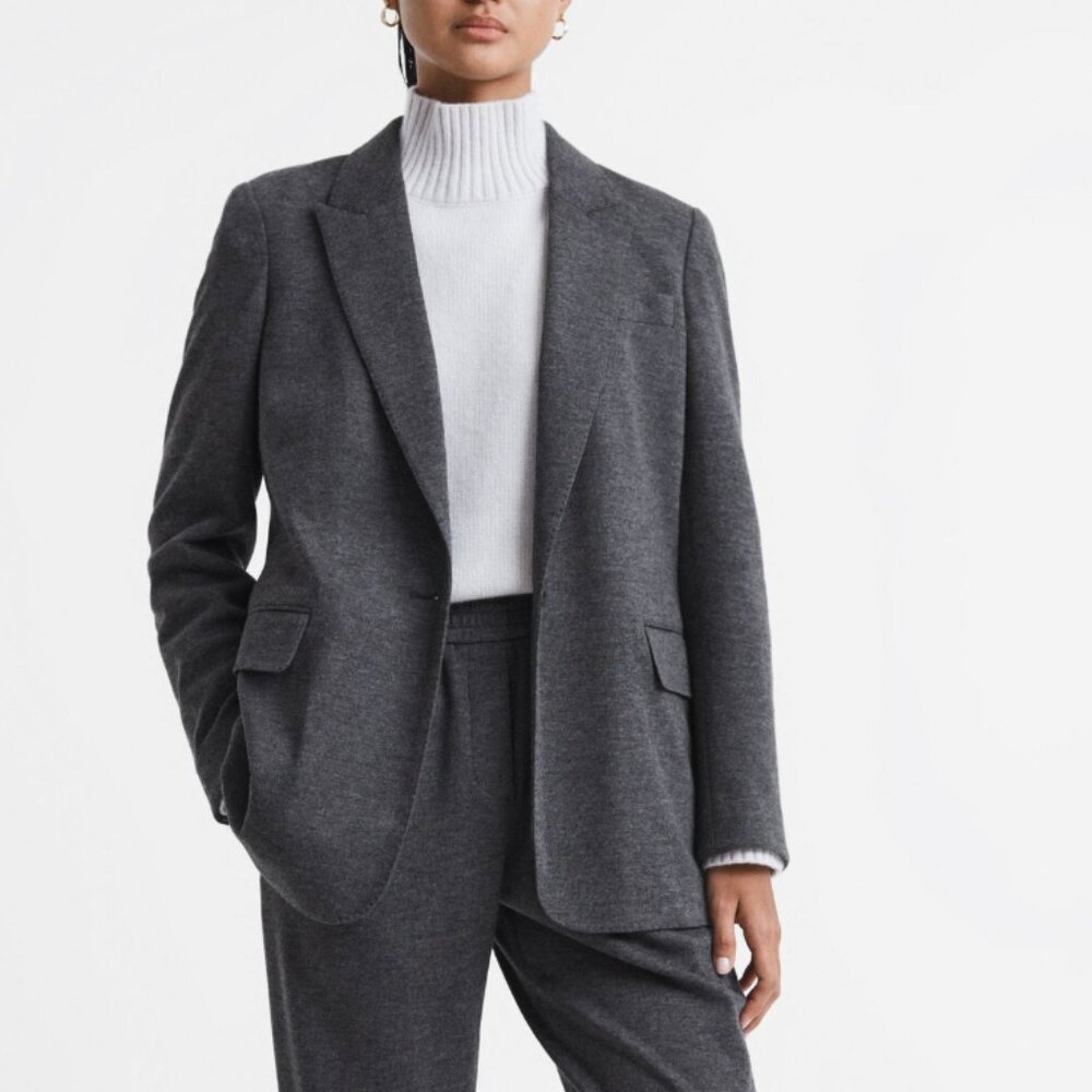 NEW Reiss Amalie 100% Wool Blazer in Charcoal Grey (Retails for $500)